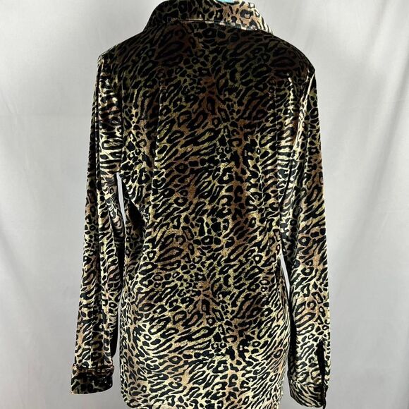 Vintage y2k DENIM & CO. Vintage Leopard Print Velvet Button-Up Shirt (Size S) - Picture 3 of 7